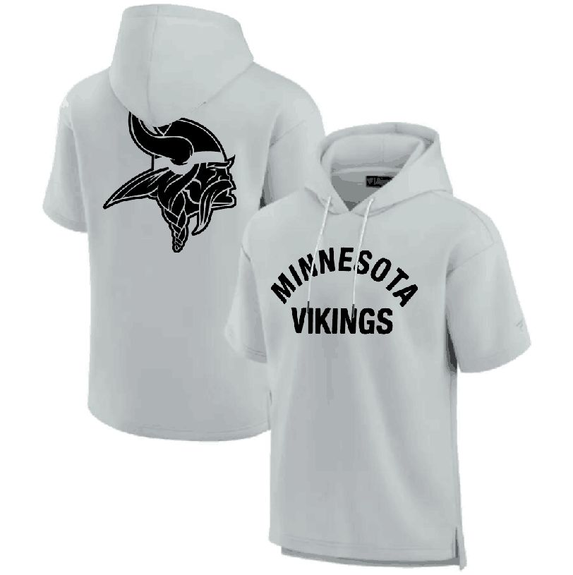Men's Minnesota Vikings Gray Super Soft Fleece Short Sleeve Hoodie Men's Minnesota Vikings Gray Super Soft Fleece Short Sleeve Hoodie